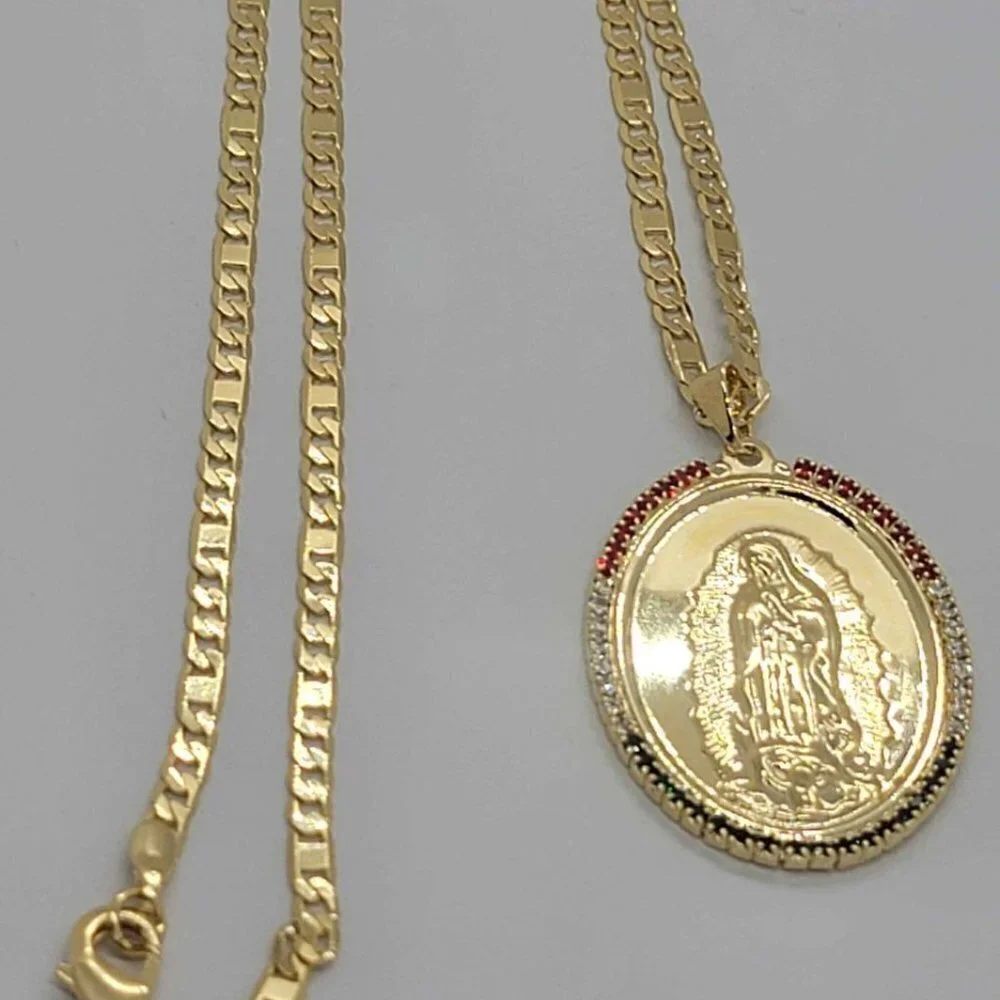 Brand New Brazilian 18k Gold Filled Virgen De Guadalupe Necklace